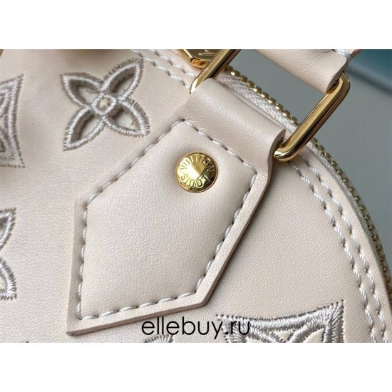 Louis Vuitton M22878 Cream Embroidered Shell Bag Collection, Latest Season New Alma BB Handbag (M91606) in Soft Calfskin, Size: 23.5x17.5x11.5cm