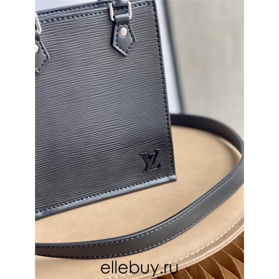 Louis Vuitton PETIT SAC PLAT Handbag (M69441) Black, Petit Sac Plat Handbag in Epi Leather Design, Size: 14x17x5cm