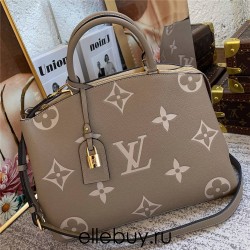 Louis Vuitton GRAND PALAIS Handbag (M45842) Gray Silk-Printed, Grand Palais Handbag in Soft Grained Leather Embossed, Size: 34x24x15cm