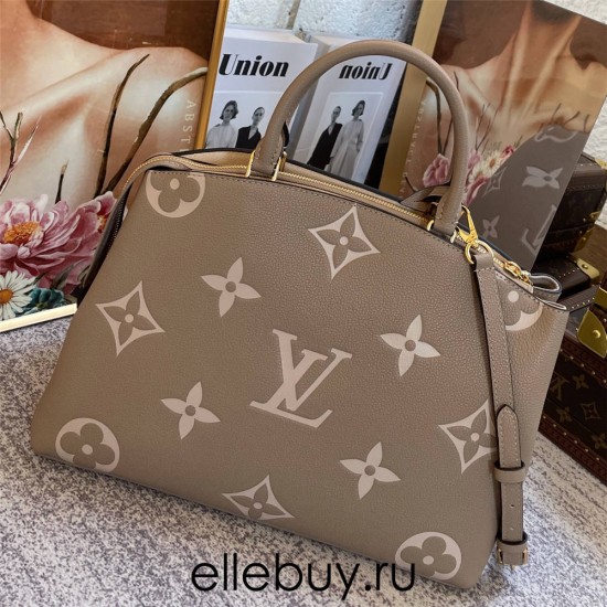 Louis Vuitton GRAND PALAIS Handbag (M45842) Gray Silk-Printed, Grand Palais Handbag in Soft Grained Leather Embossed, Size: 34x24x15cm