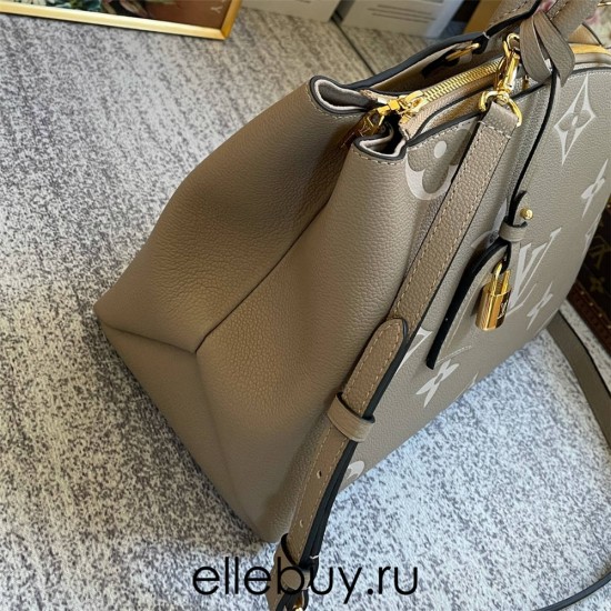 Louis Vuitton GRAND PALAIS Handbag (M45842) Gray Silk-Printed, Grand Palais Handbag in Soft Grained Leather Embossed, Size: 34x24x15cm