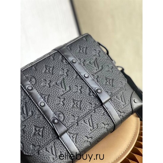 Louis Vuitton TRUNK Messenger Bag (M57726) Black, Monogram Embossed Taurillon Leather, Size: 24x18x5.5cm