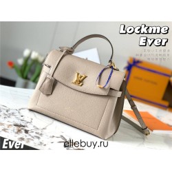 Louis Vuitton M56094 Elephant Gray Lockme Ever Medium Handbag, Soft Calfskin Material, Size: 33.5x21.5x14.5cm