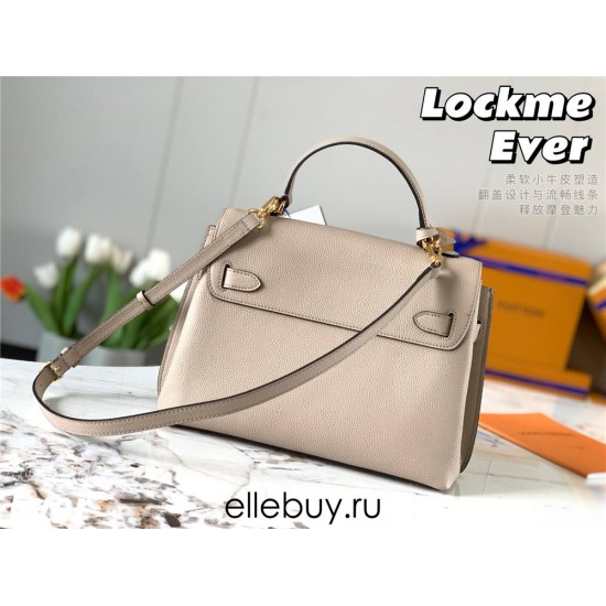 Louis Vuitton M56094 Elephant Gray Lockme Ever Medium Handbag, Soft Calfskin Material, Size: 33.5x21.5x14.5cm