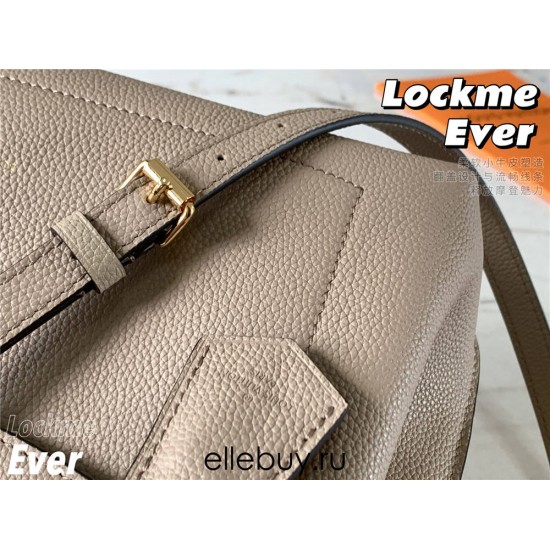 Louis Vuitton M56094 Elephant Gray Lockme Ever Medium Handbag, Soft Calfskin Material, Size: 33.5x21.5x14.5cm