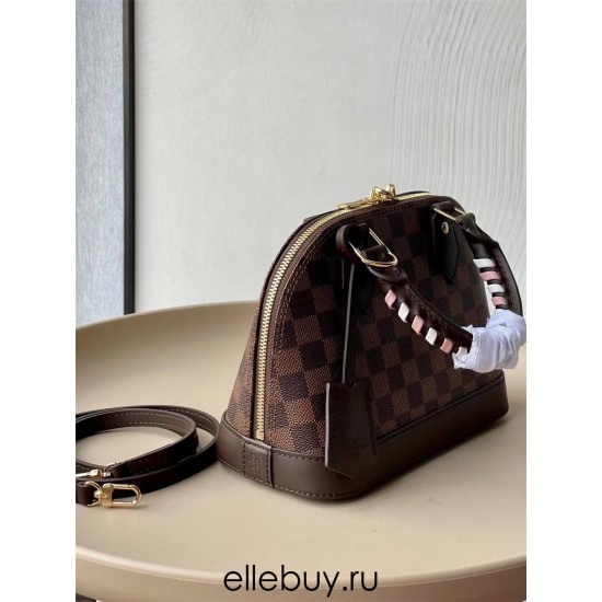 Louis Vuitton N40447 Damier Ebène Monogram Coffee Color Weave Alma BB Handbag, Size: 23.5x17.5x11.5 cm