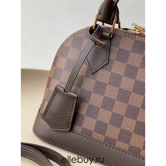 Louis Vuitton N40447 Damier Ebène Monogram Coffee Color Weave Alma BB Handbag, Size: 23.5x17.5x11.5 cm