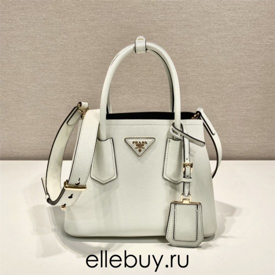  Sunny  Prada Double Saffiano Leather Mini Bag 1BG443 White Double Saffiano 25x18.5x12.5cm