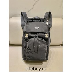 Navy Re-nylon And Saffiano Leather Backpack 2VZ135A   Black  27x45x17cm