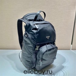 Navy Re-nylon And Saffiano Leather Backpack 2VZ135A   Black  27x45x17cm