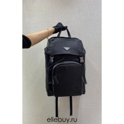 Navy Re-nylon And Saffiano Leather Backpack 2VZ135   Black  27x45x17cm