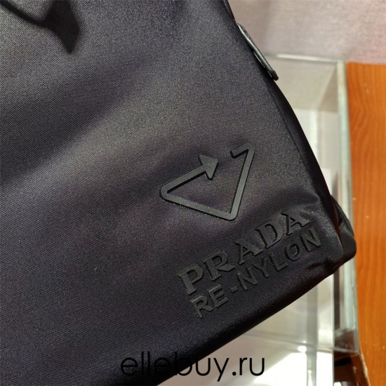 Navy Re-nylon And Saffiano Leather Backpack 2VZ135   Black  27x45x17cm