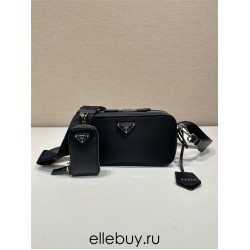 Black Re-nylon And Leather Shoulder Bag 1BH197A  22x12x7.5cm