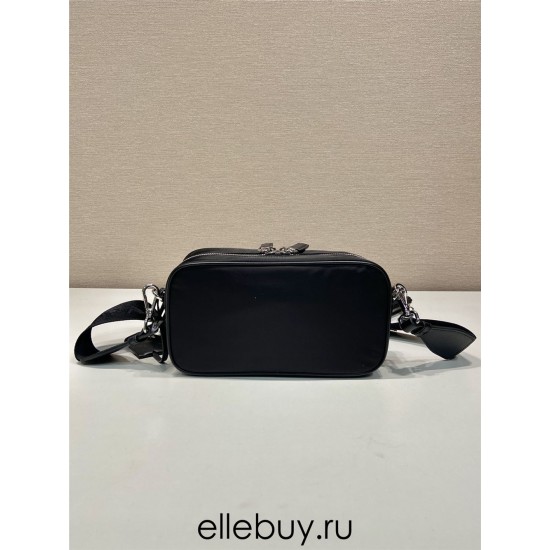 Black Re-nylon And Leather Shoulder Bag 1BH197A  22x12x7.5cm