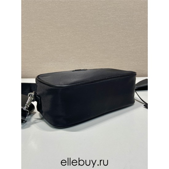 Black Re-nylon And Leather Shoulder Bag 1BH197A  22x12x7.5cm