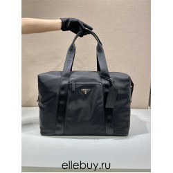 Black Re-nylon And Saffiano Leather Duffle Bag 2VC796    44.5x40x24cm