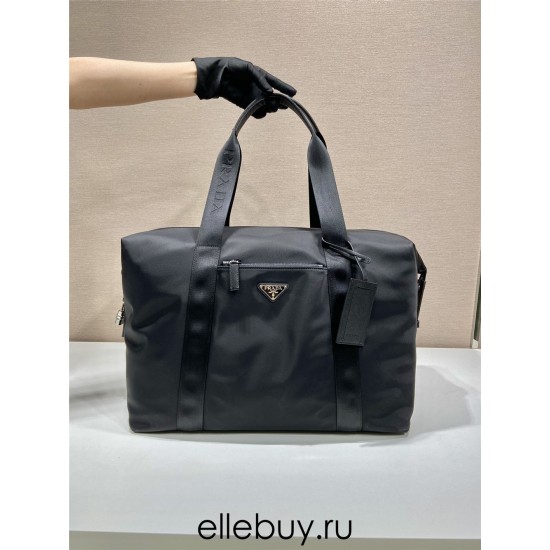 Black Re-nylon And Saffiano Leather Duffle Bag 2VC796    44.5x40x24cm