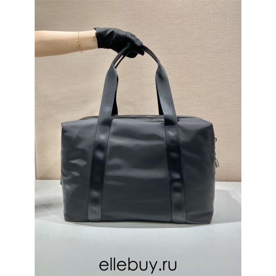 Black Re-nylon And Saffiano Leather Duffle Bag 2VC796    44.5x40x24cm