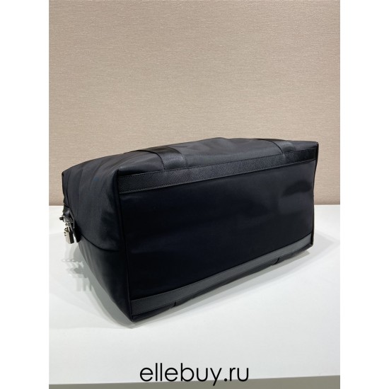 Black Re-nylon And Saffiano Leather Duffle Bag 2VC796    44.5x40x24cm