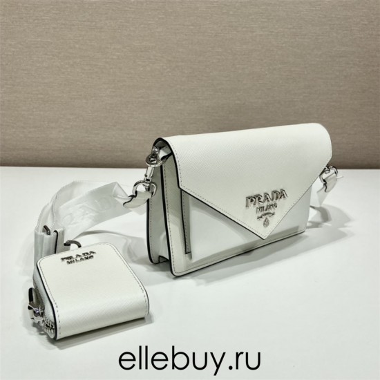 Saffiano Leather Mini Envelope Bag 1BP020A 1BP020A    White   White  shoulder belt 20x12x4cm