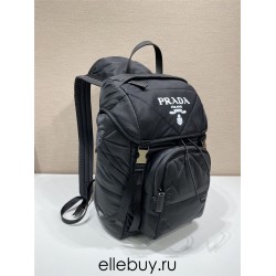 Navy Re-nylon And Saffiano Leather Backpack 2VZ135  Black   27x45x17cm