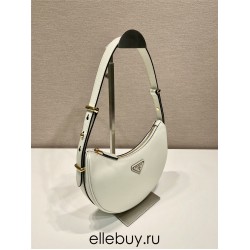 Black Prada Arqué Arque  Leather Shoulder Bag Moon bag 22.5cm  White   Lambskin   1BC194  double  shoulder belt  22.5x18.5x6.5cm