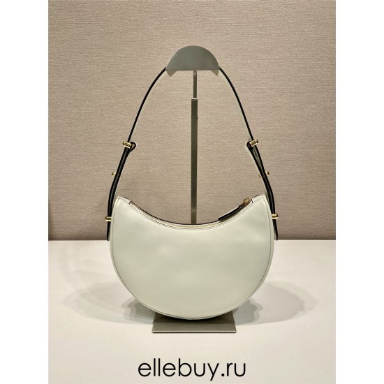 Black Prada Arqué Arque  Leather Shoulder Bag Moon bag 22.5cm  White   Lambskin   1BC194  double  shoulder belt  22.5x18.5x6.5cm