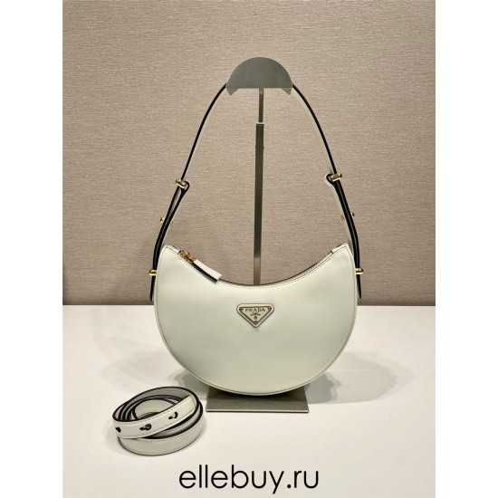 Black Prada Arqué Arque  Leather Shoulder Bag Moon bag 22.5cm  White   Lambskin   1BC194  double  shoulder belt  22.5x18.5x6.5cm