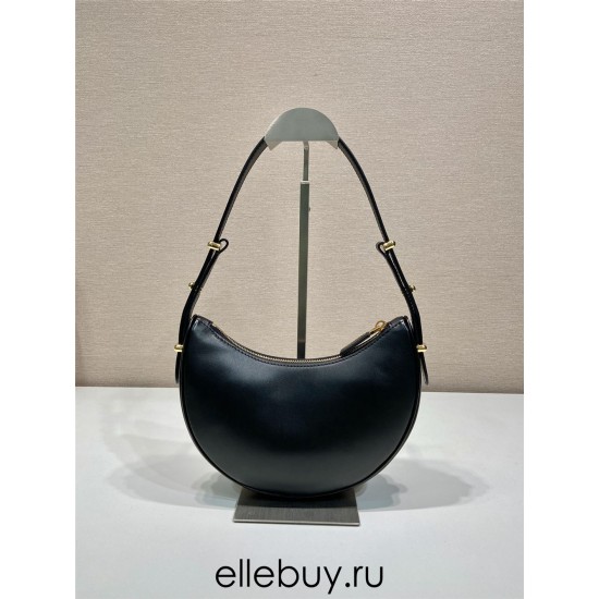 Black Prada Arqué Arque  Leather Shoulder Bag Moon bag 22.5cm  Black   Lambskin   1BC194  double  shoulder belt  22.5x18.5x6.5cm