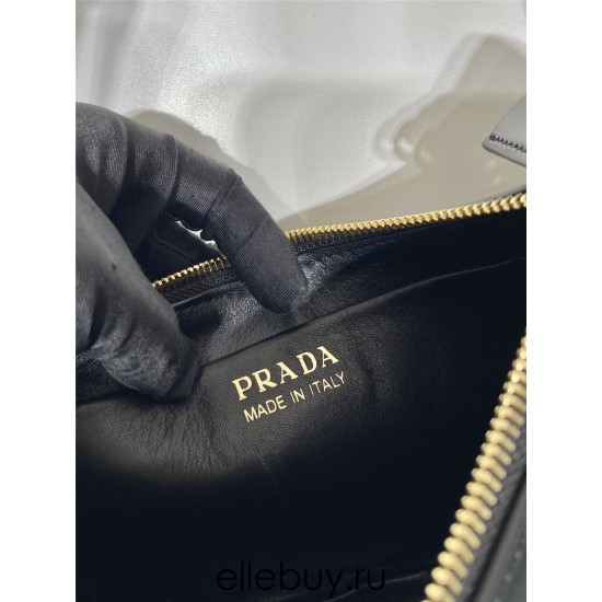 Black Prada Arqué Arque  Leather Shoulder Bag Moon bag 22.5cm  Black   Lambskin   1BC194  double  shoulder belt  22.5x18.5x6.5cm