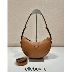 Black Prada Arqué Arque  Leather Shoulder Bag Moon bag 22.5cm  brown   Lambskin   1BC194  double  shoulder belt  22.5x18.5x6.5cm