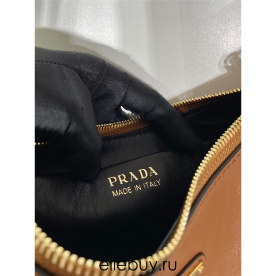 Black Prada Arqué Arque  Leather Shoulder Bag Moon bag 22.5cm  brown   Lambskin   1BC194  double  shoulder belt  22.5x18.5x6.5cm