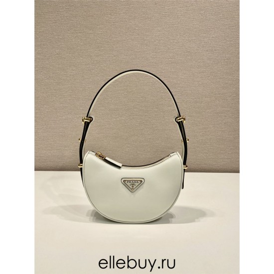 Prada Arqué Arque  Leather Mini Shoulder Bag Moon bag  18cm  White   Lambskin   1BC199  18x16x5cm