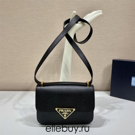 Black Prada Emblème Saffiano Shoulder Bag 1BD320    leather   22x16x6cm