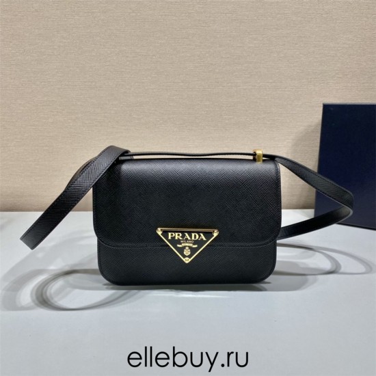 Black Prada Emblème Saffiano Shoulder Bag 1BD320    leather   22x16x6cm