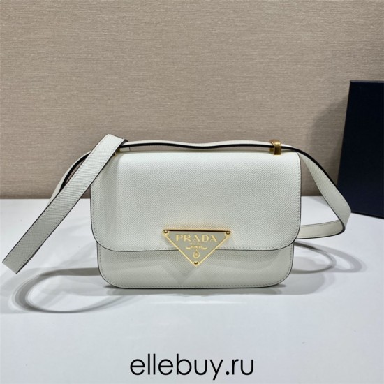 White Prada Emblème Saffiano Shoulder Bag 1BD320    leather   22x16x6cm