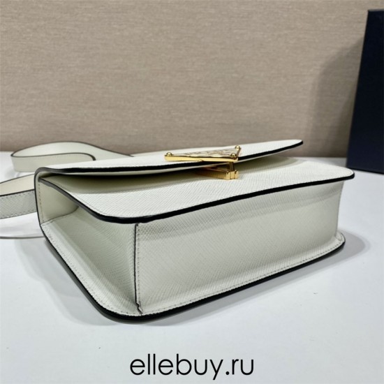 White Prada Emblème Saffiano Shoulder Bag 1BD320    leather   22x16x6cm