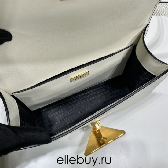 White Prada Emblème Saffiano Shoulder Bag 1BD320    leather   22x16x6cm