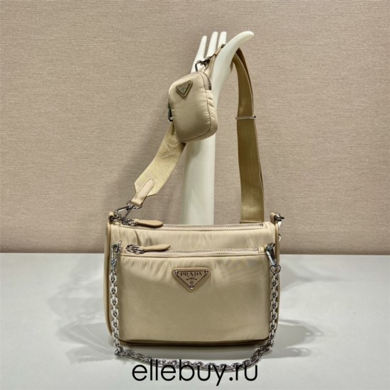 Re-nylon Shoulder Bag Hobo  double  1BH168/ with small bag   light  yellow 23 Nylon  23x16x5.5cm 