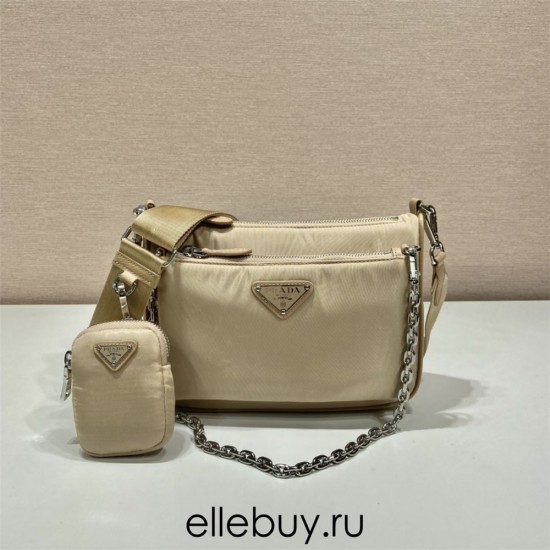 Re-nylon Shoulder Bag Hobo  double  1BH168/ with small bag   light  yellow 23 Nylon  23x16x5.5cm 