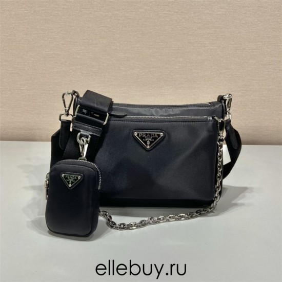 Re-nylon Shoulder Bag Hobo  double  1BH168/ with small bag   Black 23 Nylon  23x16x5.5cm 