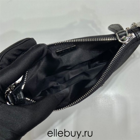 Re-nylon Shoulder Bag Hobo  double  1BH168/ with small bag   Black 23 Nylon  23x16x5.5cm 