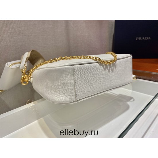 Prada Re-edition 2005 Re-nylon Bag Hobo  White   three bag 1BH204  gold hardware ，Hobo  leather  23x17x6.5cm