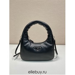 Prada Soft Padded Nappa Leather Mini-bag Hobo  Lambskin   black  three bags Mini21 1BA384  21x12.5x6.5cm