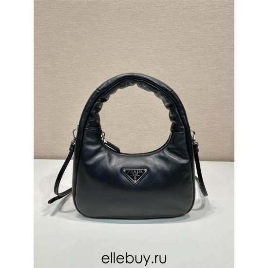 Prada Soft Padded Nappa Leather Mini-bag Hobo  Lambskin   black  three bags Mini21 1BA384  21x12.5x6.5cm