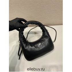 Prada Soft Padded Nappa Leather Mini-bag Hobo  Lambskin   black  three bags Mini21 1BA384  21x12.5x6.5cm