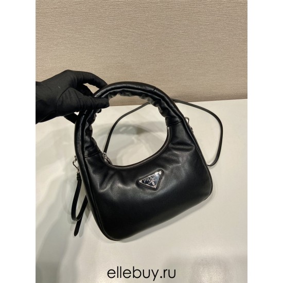 Prada Soft Padded Nappa Leather Mini-bag Hobo  Lambskin   black  three bags Mini21 1BA384  21x12.5x6.5cm