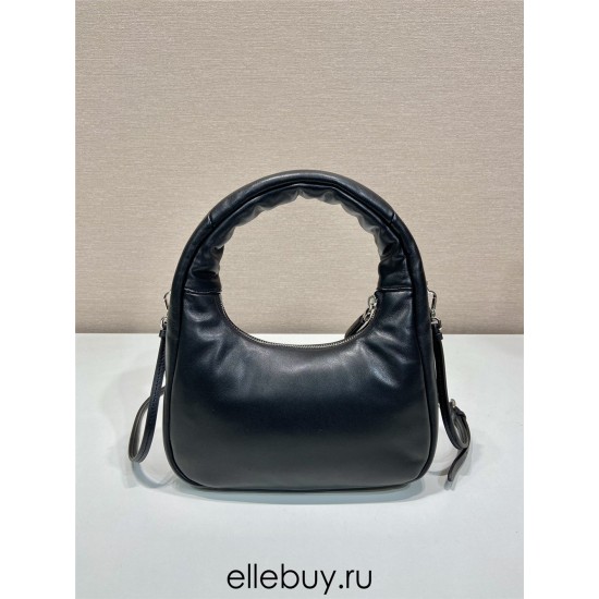 Prada Soft Padded Nappa Leather Mini-bag Hobo  Lambskin   black  three bags Mini21 1BA384  21x12.5x6.5cm