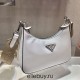 Prada Re-edition 2005 Re-nylon Bag Hobo  White   three bag 1BH204  gold hardware ， Hobo  leather  23x17x6.5cm