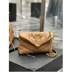 Yves Saint Laurent YSL Loulou Small 23 Puffer Sheepskin Bag Brown Gold Hardware Model: 620333 Size: 23×15.5×8.5cm